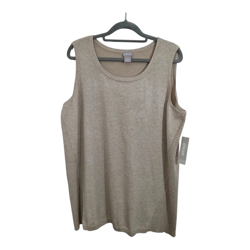 NWT Chico's Tank Sweater Rib Trim Knit Sand Beige Tan Size XL Neutral Sleeveless